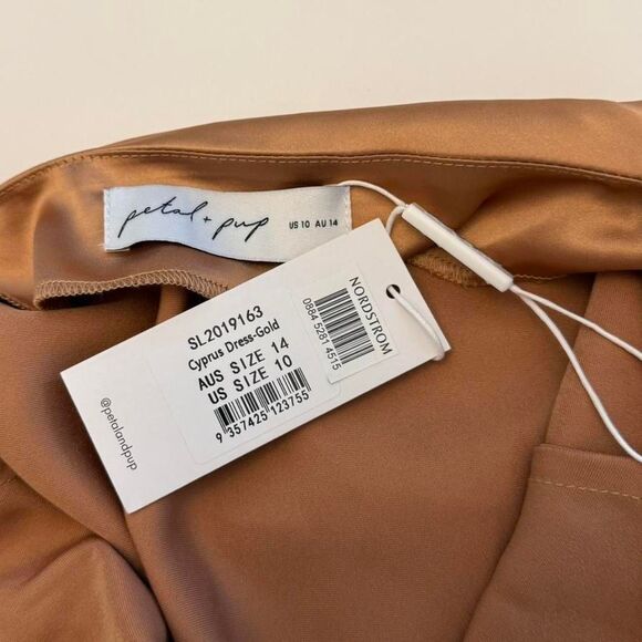 Petal & Pup Asymmetrical Satin Midi Dress in Gold Size 10 Glam Party - Picture 5 of 7